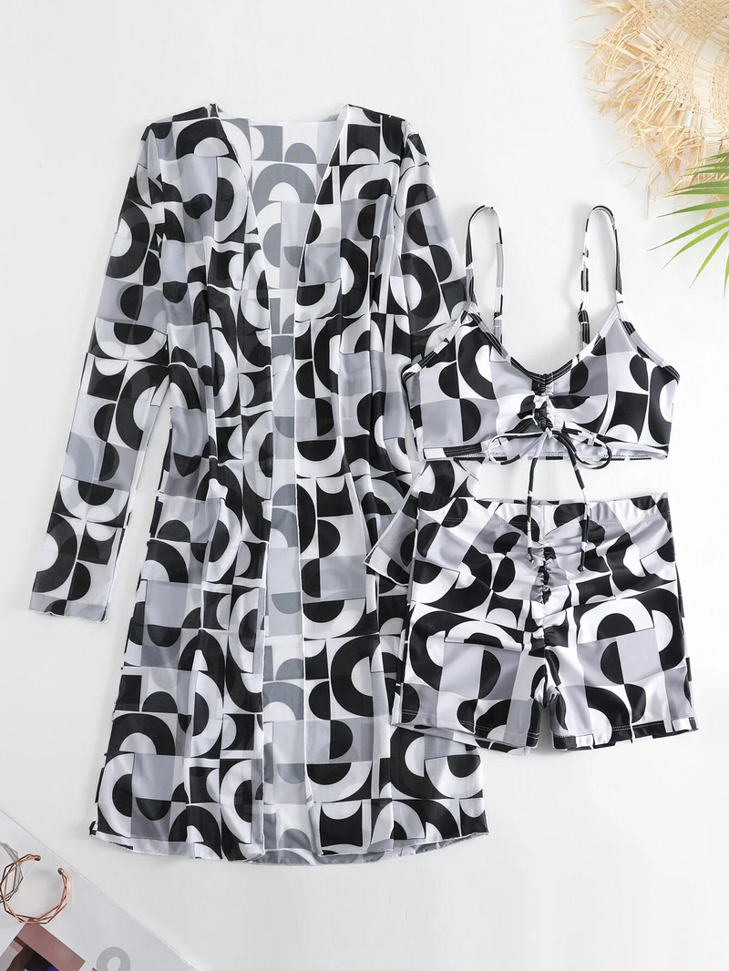 Bandage bikini set visokog struka Cover Up kupaći kostim za žene Push Up dugih rukava Trodijelni kupaći kostimi Kupaći kostimi za plažu