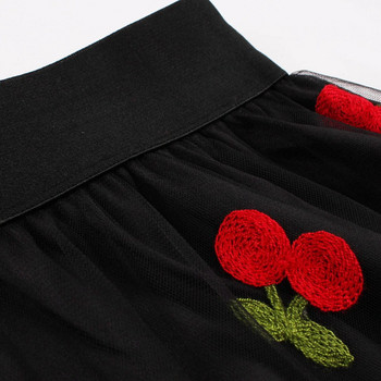 Γυναικεία φούστα με πλισέ διχτυωτό κέντημα Cherry μεγάλο στρίφωμα Ψηλόμεση A Line Φούστα Άνοιξη Καλοκαίρι Plus Size Φούστες για γυναίκες Κομψές