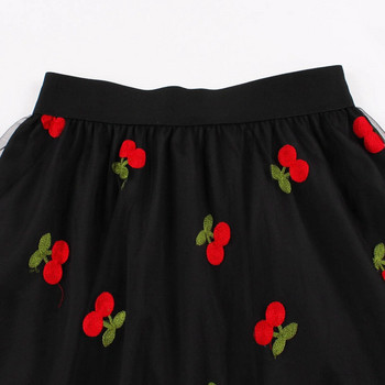 Γυναικεία φούστα με πλισέ διχτυωτό κέντημα Cherry μεγάλο στρίφωμα Ψηλόμεση A Line Φούστα Άνοιξη Καλοκαίρι Plus Size Φούστες για γυναίκες Κομψές