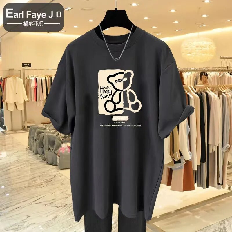 2023 nyári nagy méretű felső pamut Y2KT-póló női puha karikatúra medvemintás póló Túlméretes női póló Ingyenes szállítás