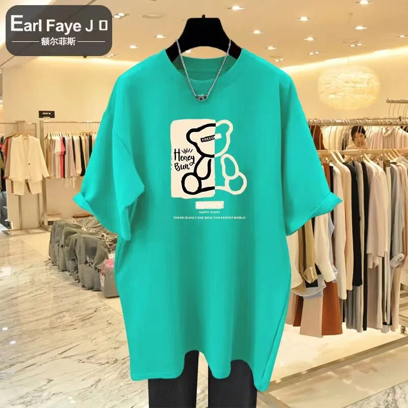 2023 nyári nagy méretű felső pamut Y2KT-póló női puha karikatúra medvemintás póló Túlméretes női póló Ingyenes szállítás