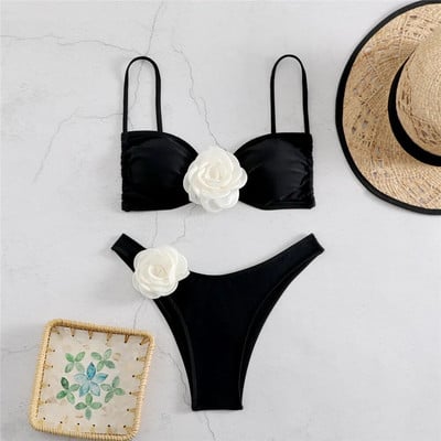 Seksi kupaći kostimi s cvjetnim bandeau tangama Bikini 2024 Ženski kupaći kostimi na vezanje Kupaći kostim Brazilski bikini set Mujer Biquini