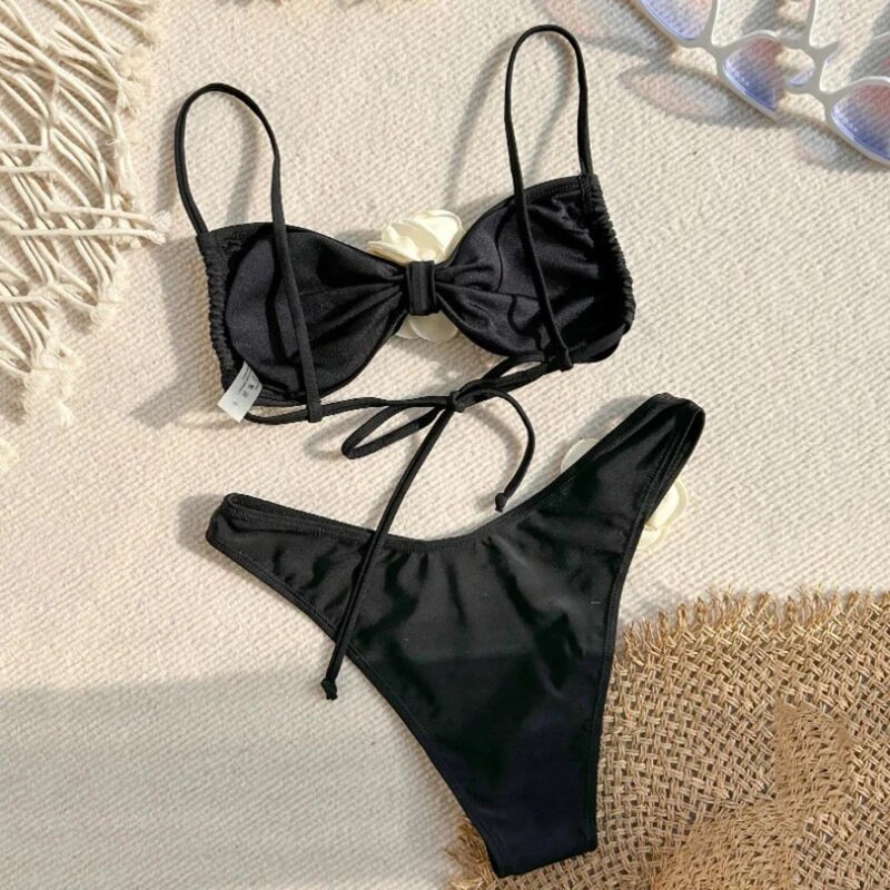 Seksi kupaći kostimi s cvjetnim bandeau tangama Bikini 2024 Ženski kupaći kostimi na vezanje Kupaći kostim Brazilski bikini set Mujer Biquini