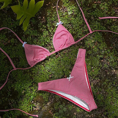 Blijedi bikiniji s mašnom, kupaći kostimi Ženski kupaći kostim Trokutasti bikini set Bandage kupaći kostim Niski struk Tange Odjeća za plažu New Biquini