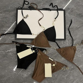 Διάσημες γυναικείες κοστούμι μπικίνι Καλοκαιρινό γυναικείο πάρτι Μόδα σέξι ραφές με αλυσίδα γαλλικό σουτιέν & δεμένα σλιπ