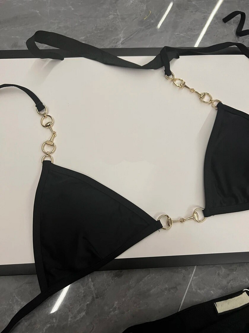 Διάσημες γυναικείες κοστούμι μπικίνι Καλοκαιρινό γυναικείο πάρτι Μόδα σέξι ραφές με αλυσίδα γαλλικό σουτιέν & δεμένα σλιπ