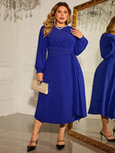 Molett O nyakú, tömör női ruhák hosszú ujjú deréköv köntös tavaszi ősz tél lendületes túlméretezett női ruhák