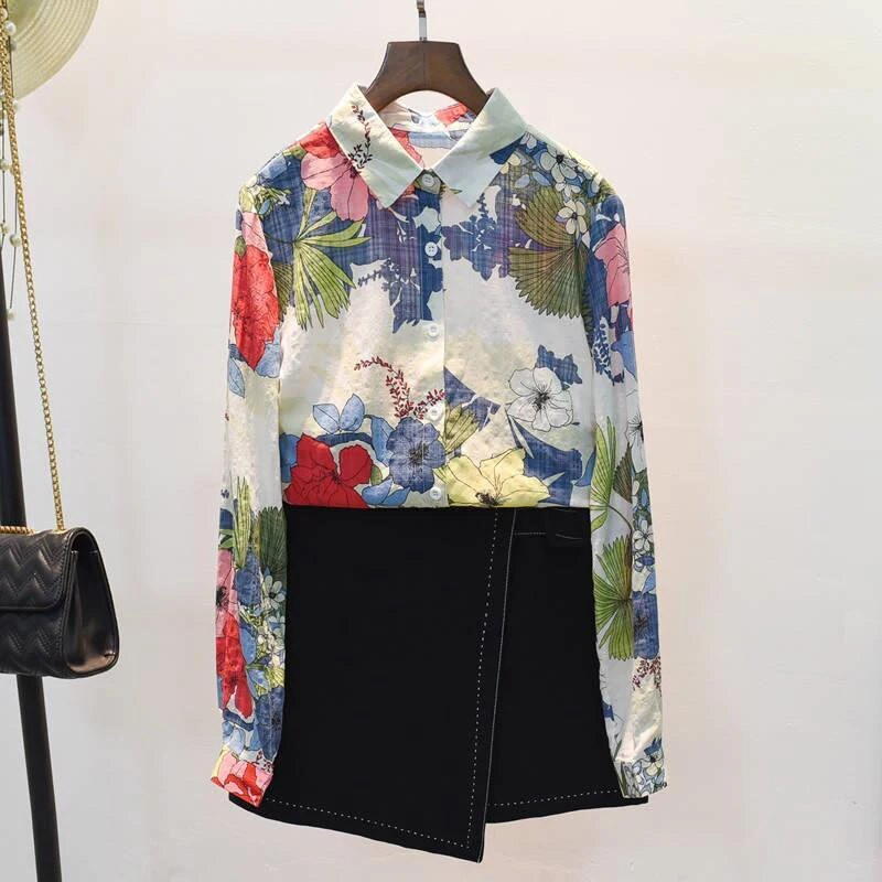 Proljeće Jesen Pamučna lanena ležerna modna košulja s cvjetnim printom Ženska labava slatka bluza za sve kombinacije Femme Udobna ženska majica