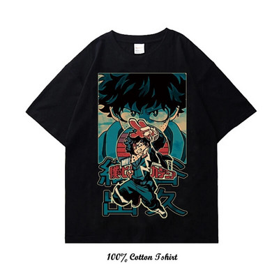 My Hero Academia Graafilise trükiga T-särk Vintage Harajuku Streetwear lühikeste varrukatega, suures suuruses puuvillane kaelusega T-särk naiste meestele