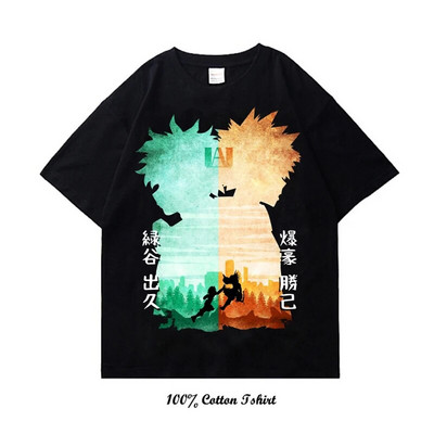Majica My Hero Academia s grafičkim printom Vintage Harajuku Streetwear kratkih rukava, velika pamučna majica s okruglim izrezom, žene, muškarci