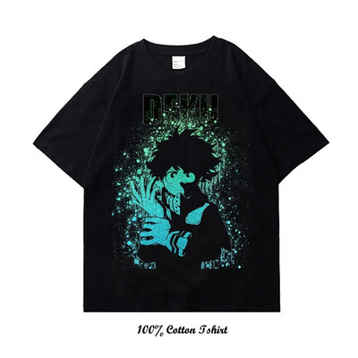 Majica My Hero Academia s grafičkim printom Vintage Harajuku Streetwear kratkih rukava, velika pamučna majica s okruglim izrezom, žene, muškarci