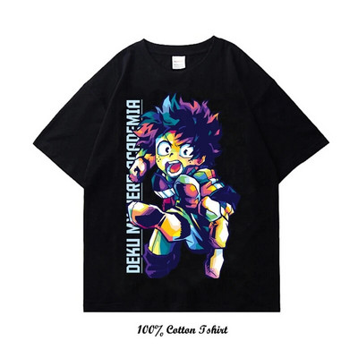 Majica My Hero Academia s grafičkim printom Vintage Harajuku Streetwear kratkih rukava, velika pamučna majica s okruglim izrezom, žene, muškarci