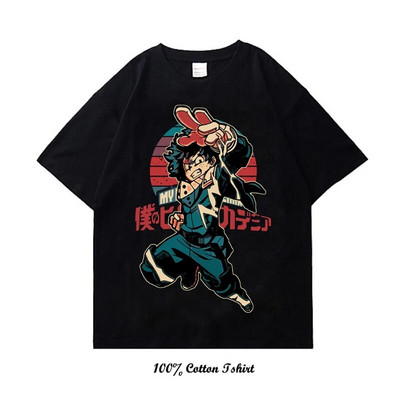 Majica My Hero Academia s grafičkim printom Vintage Harajuku Streetwear kratkih rukava, velika pamučna majica s okruglim izrezom, žene, muškarci