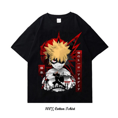Majica My Hero Academia s grafičkim printom Vintage Harajuku Streetwear kratkih rukava, velika pamučna majica s okruglim izrezom, žene, muškarci