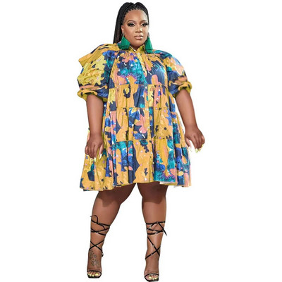 Wmstar Plus Size Φορέματα 4xl 5xl Γυναικεία Ρούχα Γραβάτα Dye Loose Casual Cute Ball gown Πουκάμισα Midi Φόρεμα Χονδρική Dropshipping