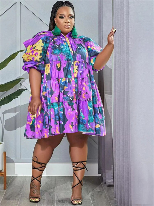 Wmstar Plus Size Φορέματα 4xl 5xl Γυναικεία Ρούχα Γραβάτα Dye Loose Casual Cute Ball gown Πουκάμισα Midi Φόρεμα Χονδρική Dropshipping