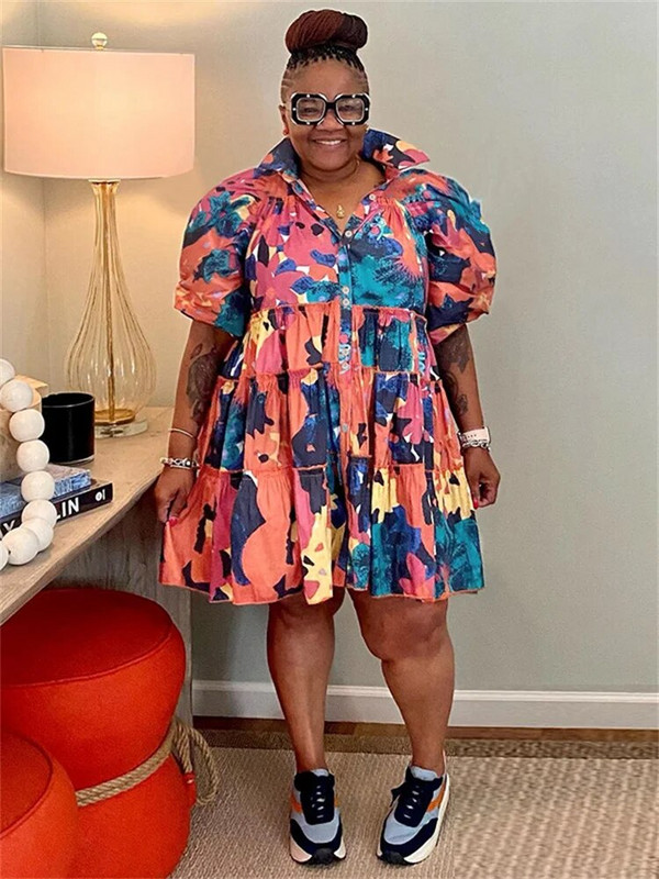 Wmstar Plus Size Φορέματα 4xl 5xl Γυναικεία Ρούχα Γραβάτα Dye Loose Casual Cute Ball gown Πουκάμισα Midi Φόρεμα Χονδρική Dropshipping