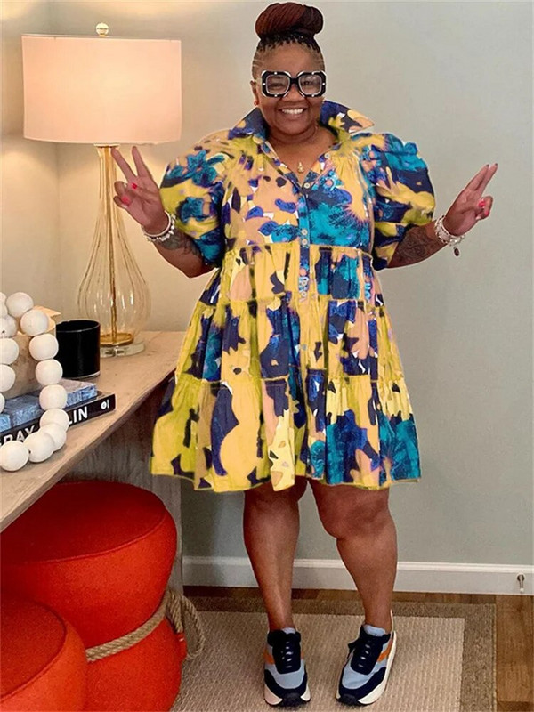 Wmstar Plus Size Φορέματα 4xl 5xl Γυναικεία Ρούχα Γραβάτα Dye Loose Casual Cute Ball gown Πουκάμισα Midi Φόρεμα Χονδρική Dropshipping