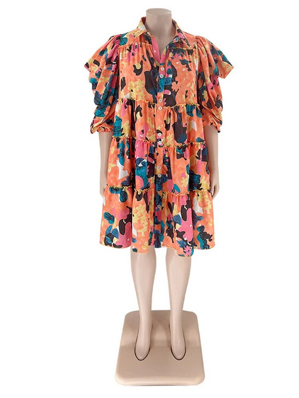 Wmstar Plus Size Φορέματα 4xl 5xl Γυναικεία Ρούχα Γραβάτα Dye Loose Casual Cute Ball gown Πουκάμισα Midi Φόρεμα Χονδρική Dropshipping