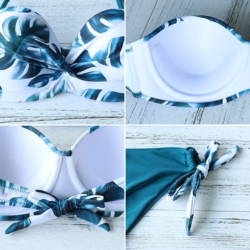 Női fürdőruha bikini szett fürdőruha Női fürdőruhák fürdőruha női fürdőruha kötőfék levélmintás strandruha szexi bikini 2db