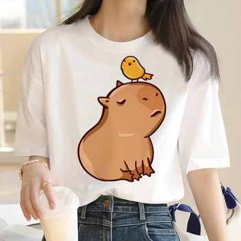 Capybara T-shirt Γυναικεία στάμπα Καλοκαιρινό λευκό μπλουζάκι από βαμβακερό γραφικό μπλουζάκι Γυναικεία Vintage Streetwear 90s Plus Size Γυναικείο Tshirt