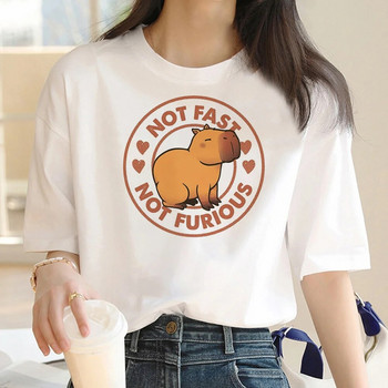 Capybara T-shirt Γυναικεία στάμπα Καλοκαιρινό λευκό μπλουζάκι από βαμβακερό γραφικό μπλουζάκι Γυναικεία Vintage Streetwear 90s Plus Size Γυναικείο Tshirt