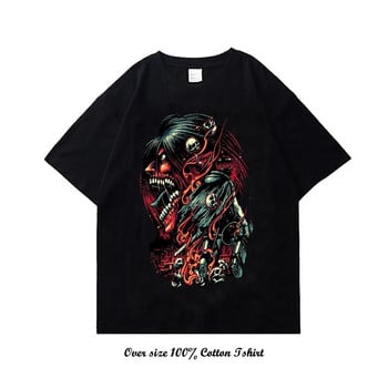 Γιαπωνέζικο Anime Attack On Titan T Shirt Harajuku Vintage Print Κοντό μανίκι Plus Size Cotton Crew Neck Tshirt Ανδρικό