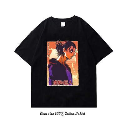 Japán Anime Attack On Titan póló Harajuku Vintage Print rövid ujjú, nagy méretű pamut nyakú póló női férfi