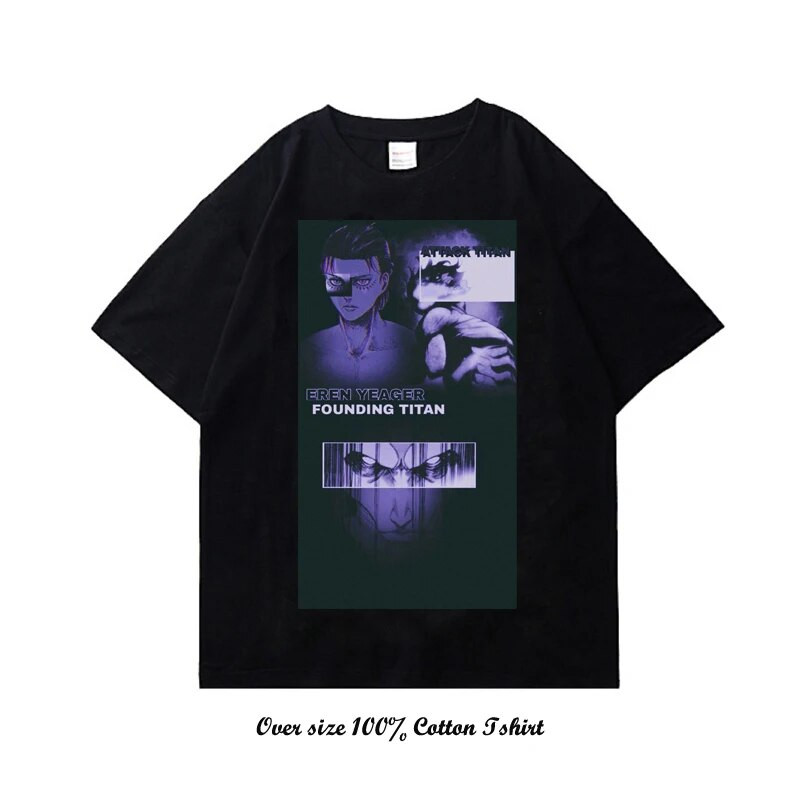 Japán Anime Attack On Titan póló Harajuku Vintage Print rövid ujjú, nagy méretű pamut nyakú póló női férfi