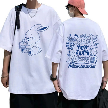 Πλούσιο γυναικείο φόρεμα NewJeans Bunny Graphic T-shirt Μόδα Harajuku T-Shirts Ανδρικά Γυναικεία Kpop κοντομάνικο βαμβακερό T-shirt