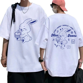 Πλούσιο γυναικείο φόρεμα NewJeans Bunny Graphic T-shirt Μόδα Harajuku T-Shirts Ανδρικά Γυναικεία Kpop κοντομάνικο βαμβακερό T-shirt