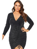 Rochie mare, elegantă, de primăvară, toamnă, înfășurată, rochie cu mânecă lungă, cu sclipici negru, rochie de petrecere, cu sclipici, de dimensiuni mari, 7XL