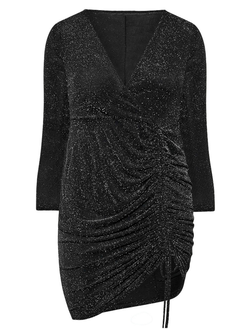 Rochie mare, elegantă, de primăvară, toamnă, înfășurată, rochie cu mânecă lungă, cu sclipici negru, rochie de petrecere, cu sclipici, de dimensiuni mari, 7XL