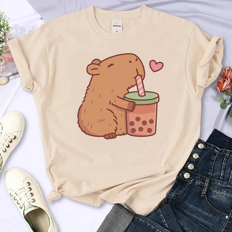 Capybara majica kratkih rukava Ženska Harajuku majica Ljetna bijela modna majica Straykids s printom Ženske majice s okruglim izrezom Top veličine