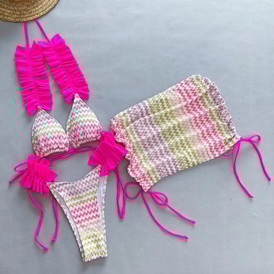 3 részes bikini női fürdőruhák 2024 női fürdőruha Strandruha fürdőruha fürdőruha bikini szett virágos szoknya Sarong biquini