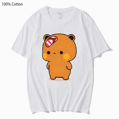 Animacinis filmas Panda Bear Bubu ir Dudu marškinėliai, moteriški vyriški 100 % medvilniniai kelnaitės Kawaii margintais Harajuku Ullzang O formos kakleliu didesnio dydžio marškinėliai