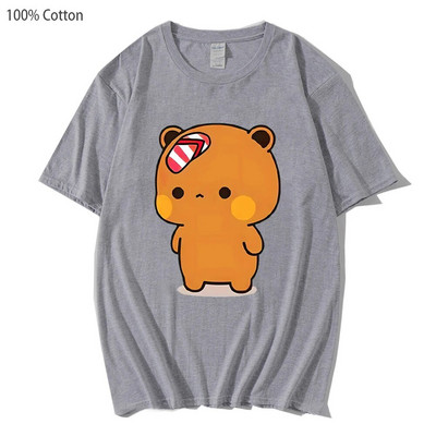 Animacinis filmas Panda Bear Bubu ir Dudu marškinėliai, moteriški vyriški 100 % medvilniniai kelnaitės Kawaii margintais Harajuku Ullzang O formos kakleliu didesnio dydžio marškinėliai