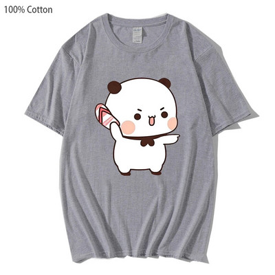 Animacinis filmas Panda Bear Bubu ir Dudu marškinėliai, moteriški vyriški 100 % medvilniniai kelnaitės Kawaii margintais Harajuku Ullzang O formos kakleliu didesnio dydžio marškinėliai