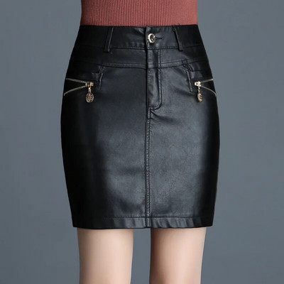 Plus Size 6XL Ψηλόμεση PU Faux Leather Γυναικεία φούστα Φερμουάρ Elegant λουστρίνι Pencil Μίνι φούστα μήκους Chic Streetwear