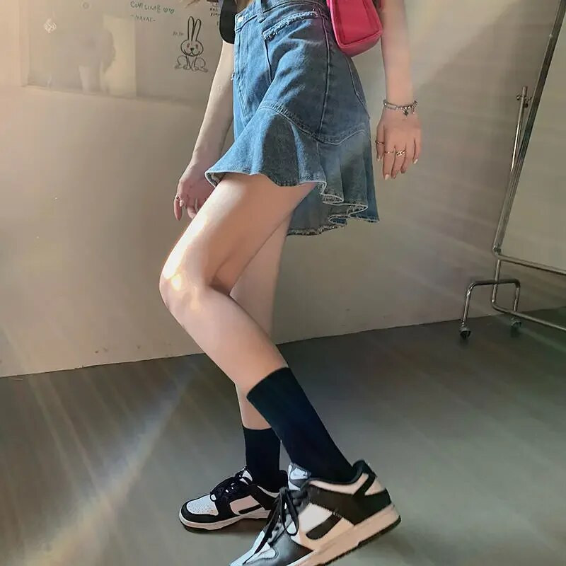 Estceque Nova traper suknja Ženska naborana mini suknja visokog struka Gotička crna Y2k suknja A-kroja Jeans suknje velikih veličina s ribljim repom
