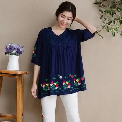Bluză pentru femei, din bumbac, broderie de vară 2021