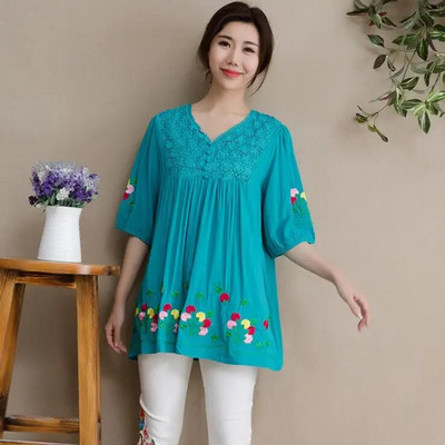 Bluză pentru femei, din bumbac, broderie de vară 2021