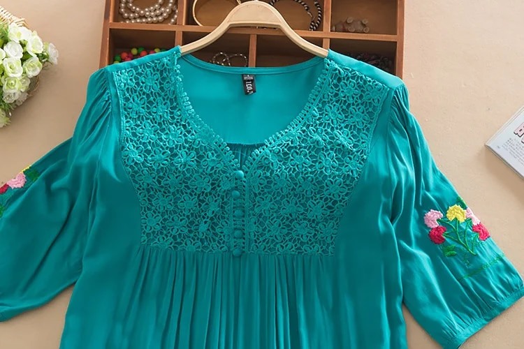 Bluză pentru femei, din bumbac, broderie de vară 2021