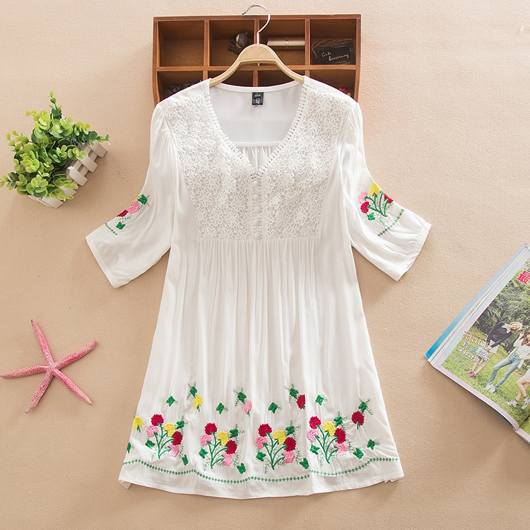 Bluză pentru femei, din bumbac, broderie de vară 2021