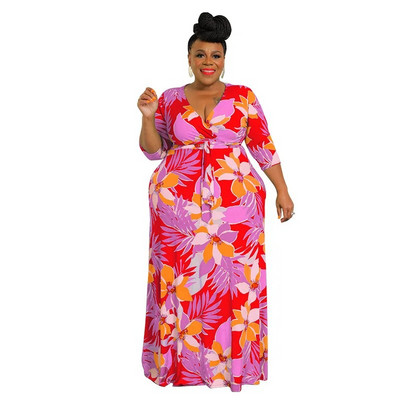 5xl veće haljine za žene, ljetna odjeća s modnim printom 2022., maksi duga haljina, seksi klupska odjeća s v izrezom, veleprodaja Dropshipping