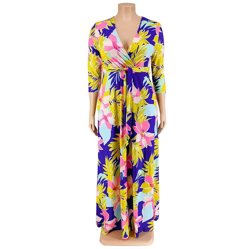 5xl veće haljine za žene, ljetna odjeća s modnim printom 2022., maksi duga haljina, seksi klupska odjeća s v izrezom, veleprodaja Dropshipping