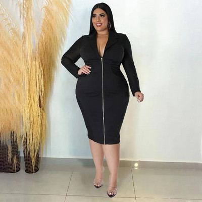 CM.YAYA Ženske mrežaste, patchwork, urezane, midi haljine s patentnim zatvaračem i dugim rukavima, veće veličine, seksi haljine za maturalnu zabavu s ravnim oblinama