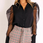 Seksi ženska bijela bluza Vintage Patchwork Puff Elegantna ženska košulja dugih rukava OL stila s otvorenim ovratnikom i prozirnim gornjim dijelovima