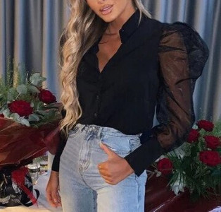 Seksi ženska bijela bluza Vintage Patchwork Puff Elegantna ženska košulja dugih rukava OL stila s otvorenim ovratnikom i prozirnim gornjim dijelovima