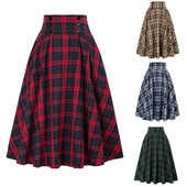 Ženska vintage plisirana karirana suknja jesen zima visokog struka korejskog stila elegantne midi suknje s ukrasom na gumbe suknja veće veličine